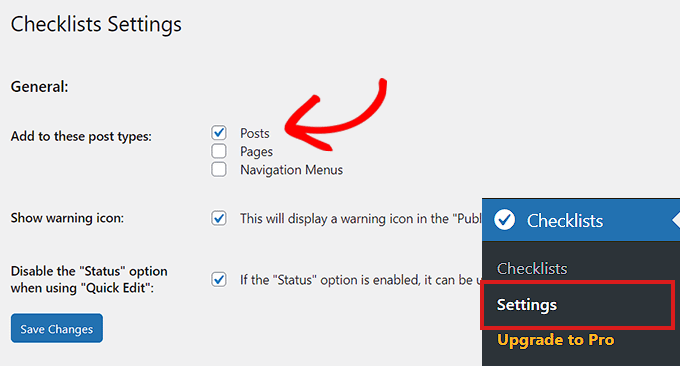 Check the Posts option on the Settings page