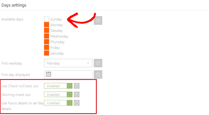 Configure day settings