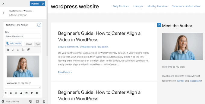 Adding a custom text widget to WordPress