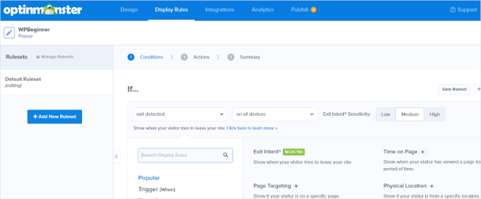 Setting up exit intent rules