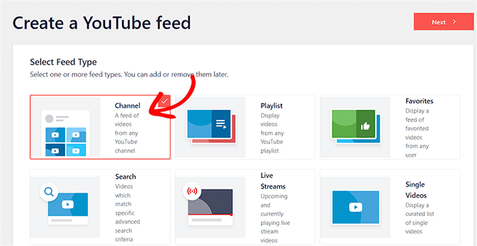 Choose YouTube feed type