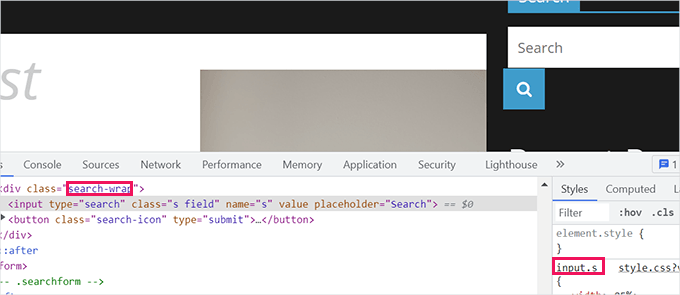 Finding CSS classes using the inspect tool