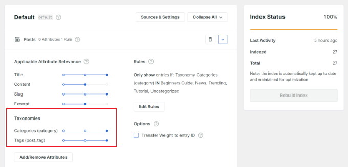 View taxonomies in search algorithm