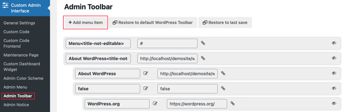 Visit Custom Admin Interface » Admin Toolbar to Configure the Plugin