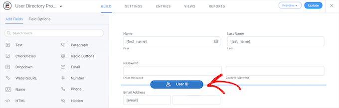 Edit registration form