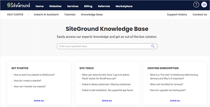 SiteGround support website