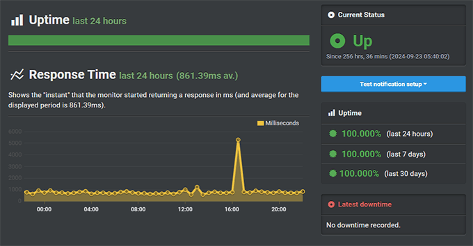 SiteGround uptime test result