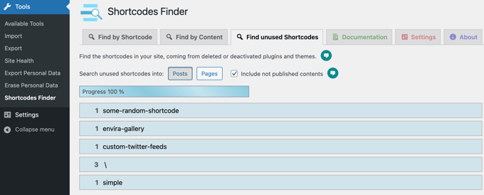 Shortcode Finder Will Display a List of Unused Shortcodes