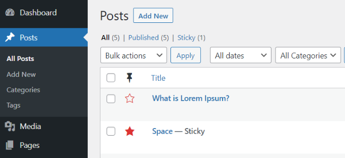 Click star icon to make post sticky