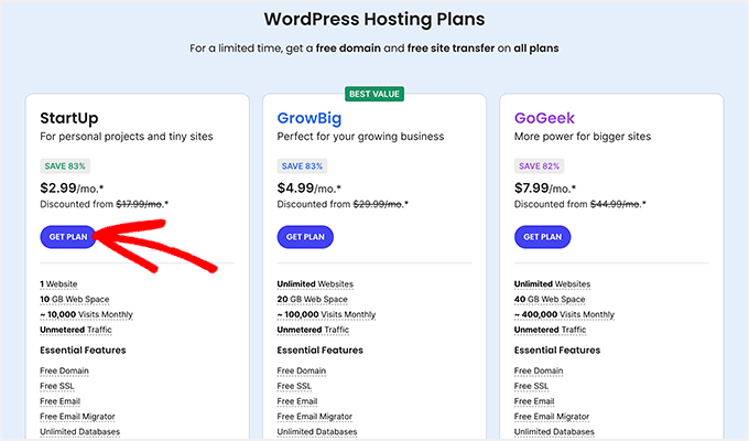 SiteGround pricing plans