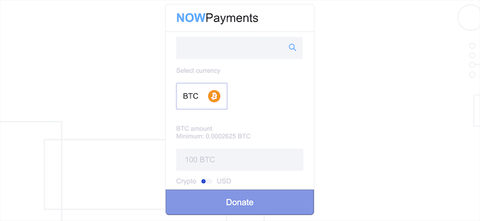 Écran Bitcoin de NOWPayments