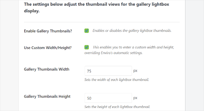 Adjust thumbnails settings