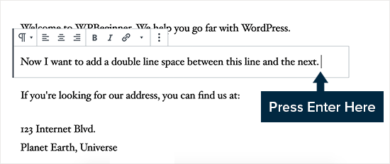 how to single space in word press