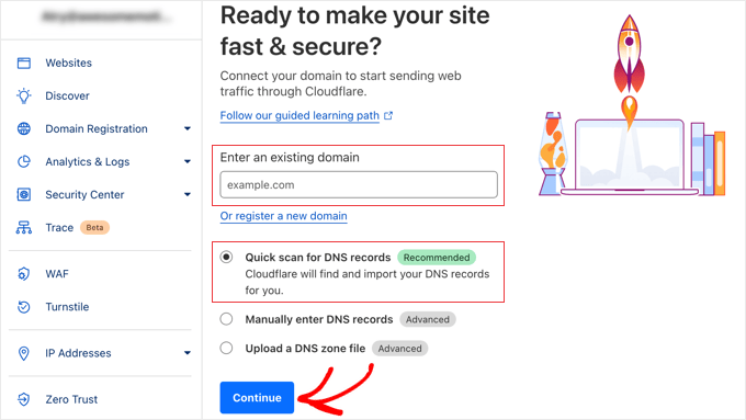 Enter Your Website's Domain Name to Add It to Cloudflare