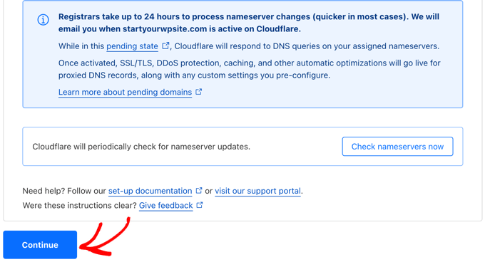After Changing Your Nameservers Click Continue