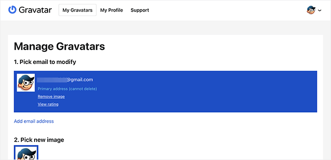 Managing Gravatar profile