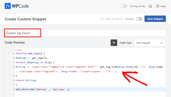 Paste snippet into WPCode 