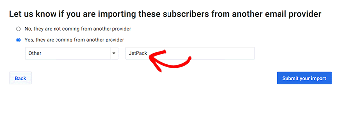 选择 Jetpack 作为您要切换的电子邮件提供商