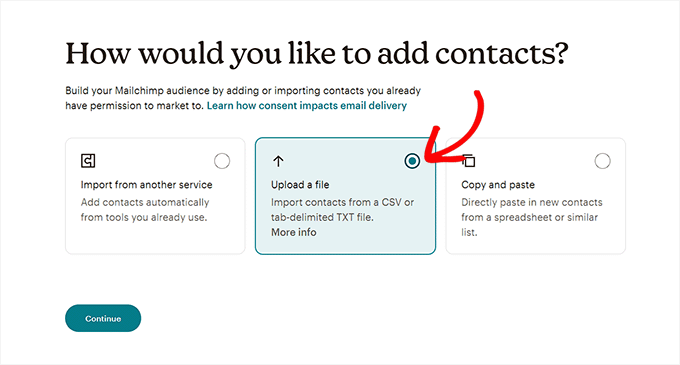 Choose Upload a file option as the import method