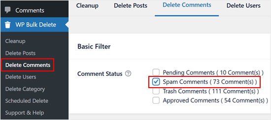 Deleting spam comments in bulk with WP Bulk Delete