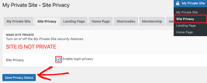 Check enable login privacy box