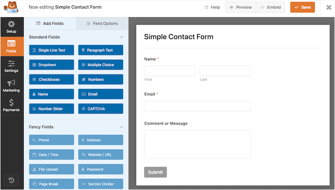 A contact form template