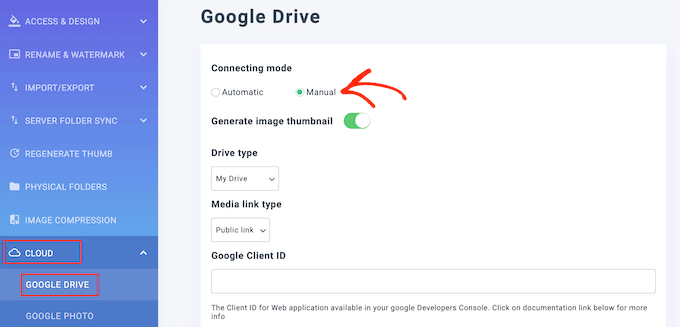Manually connecting a WordPress blog or website to your Google Drive account