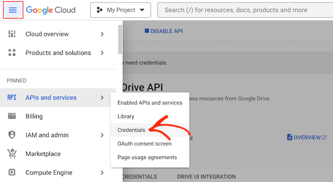 Creating credentials for a Google Cloud Console project