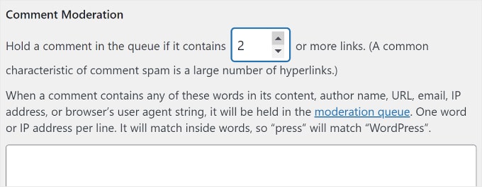 WordPress Comment Moderation settings