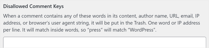 WordPress Disallowed Comment Keys settings