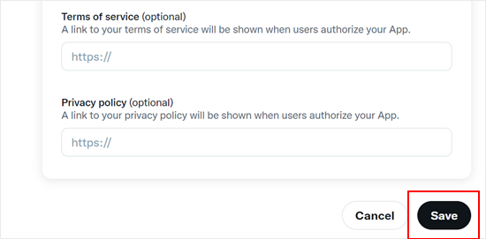 Saving the X app user authentication settings