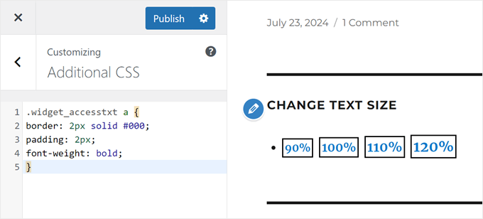 Adding additional CSS to a classic theme to style the accessibility widget