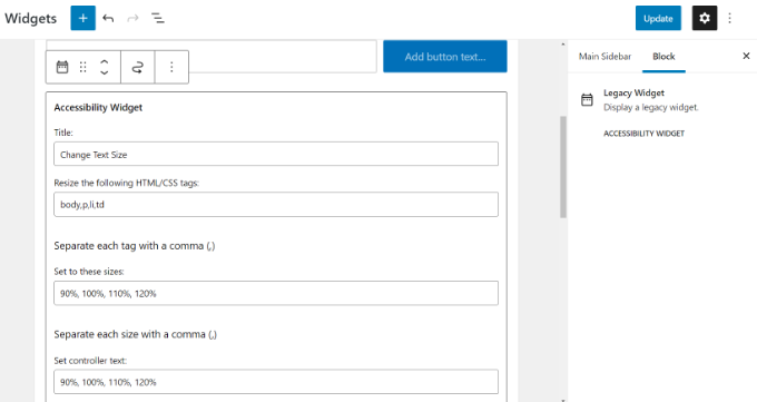 Change accessibility widget settings