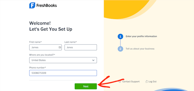 Enter Freshbooks account info