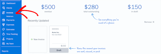 Freshbooks 发票仪表板