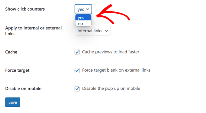 Activating the Bright Links Preview click counter
