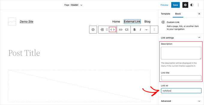 Type nofollow in the Link Rel Field