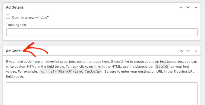 Adding external network code from a service such as Google AdSense