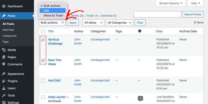 Selecting Multiple Posts in WordPress