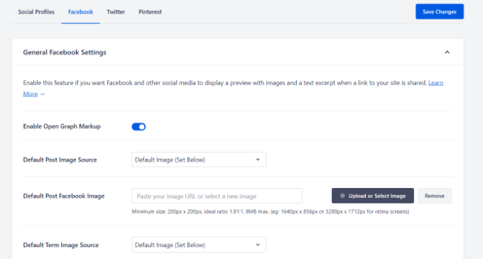 Open graph settings in AIOSEO