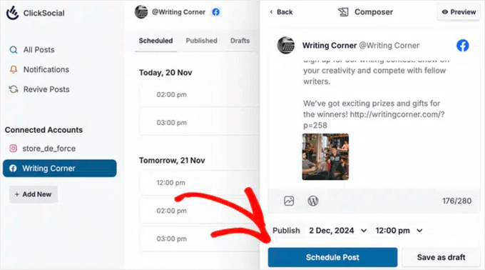 Schedule Facebook posts with ClickSocial