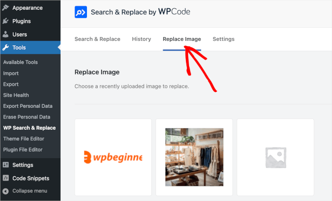 The Replace Image tab in Search & Replace Everything