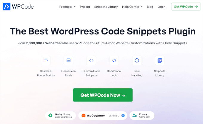 WPCode's homepage