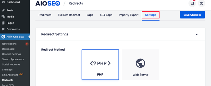 Select the Redirect Method