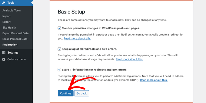 Basic Setup Redirection Plugin