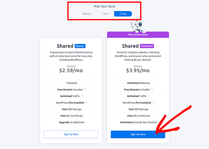 DreamHost pick a payment term