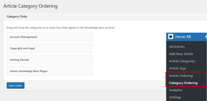 Reorder article categories in Heroic KB