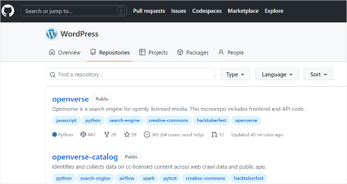 Search for WordPress repo