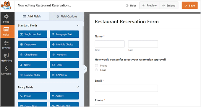 Add, remove, or rearrange fields in the form