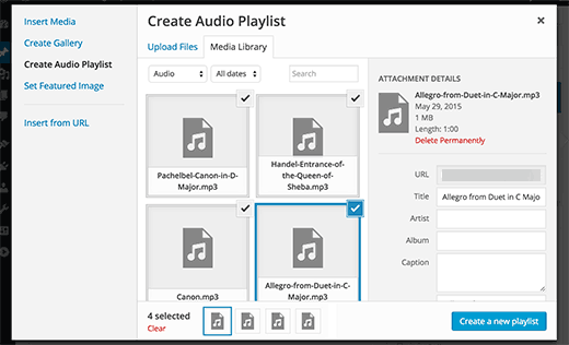  audio lejátszási lista létrehozása a WordPress programban